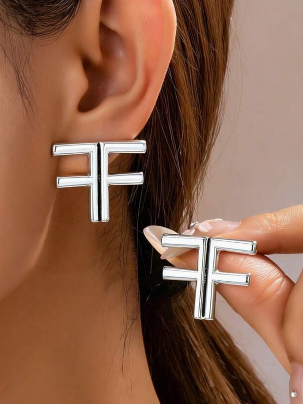Silver Toned T Shaped Lettered F Inspired Stud Earrings